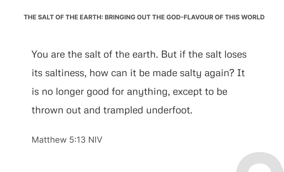 The Salt of the Earth: Bringing Out the God-Flavour of This World - Matthew 5:13